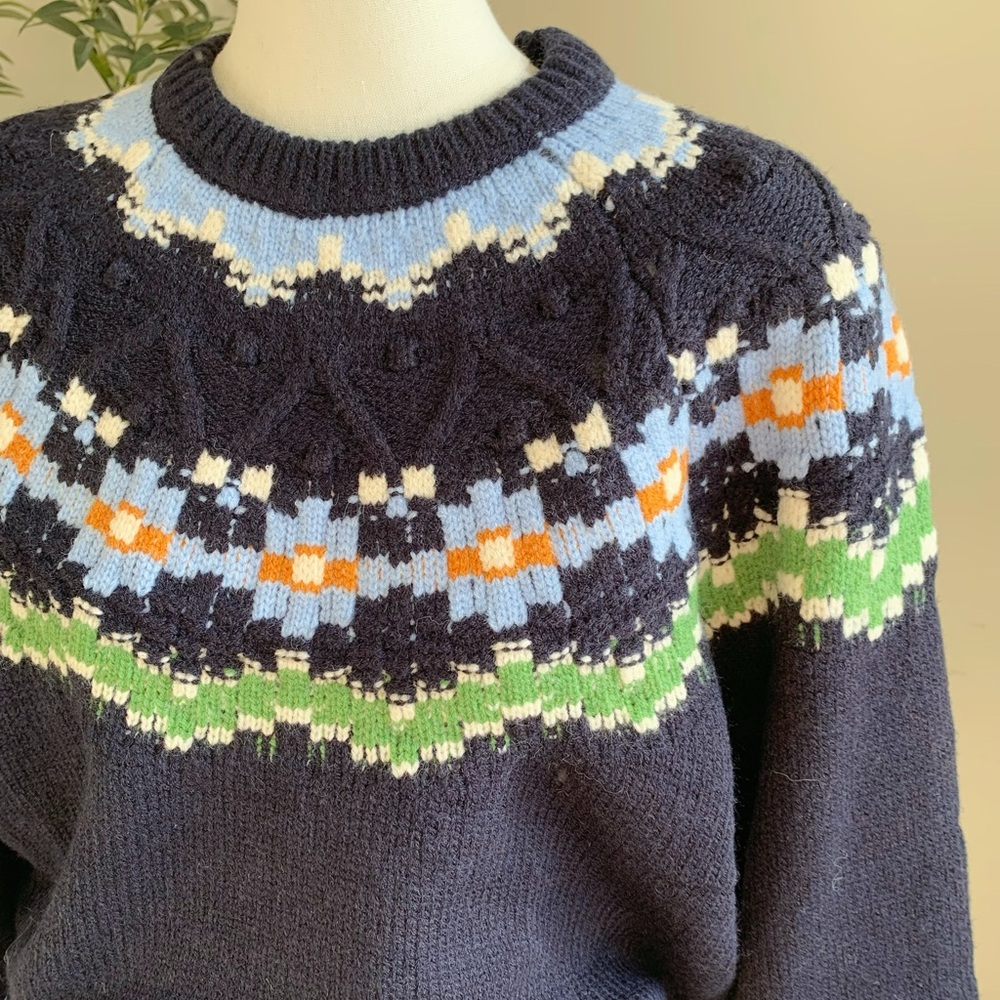 Fair Isle Nordic Navy Knit Sweater OS S-M - Picture 2 of 4